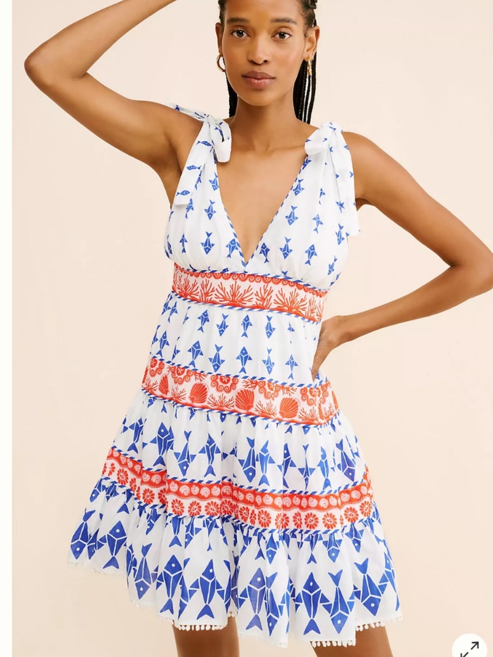 FARM Rio White Mini Dress with Blue & Coral Prints